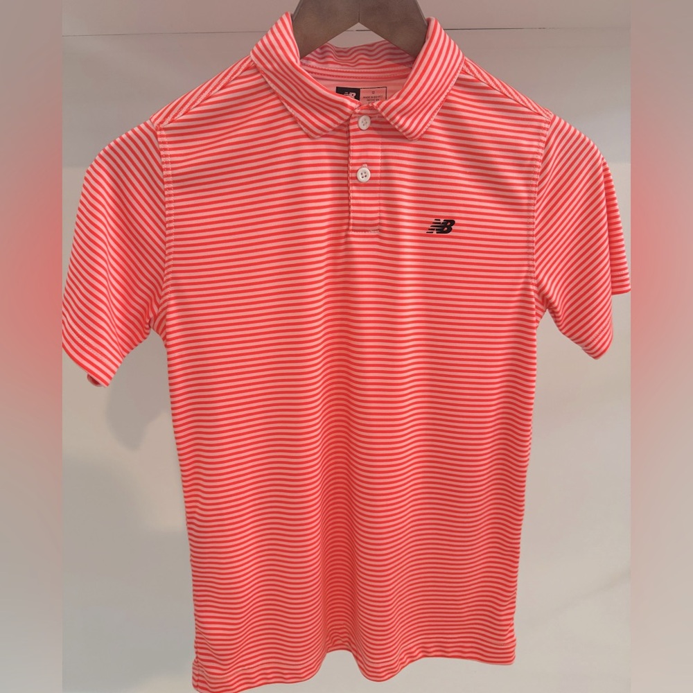 Boys, new balance, striped sport sleeve polo shirt